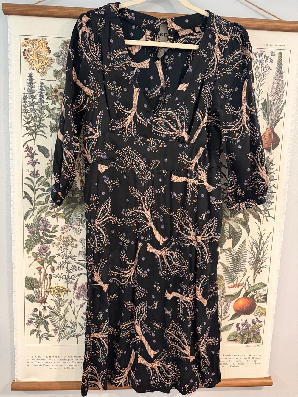Halogen Black Midi Dress with Blush Branch Print
